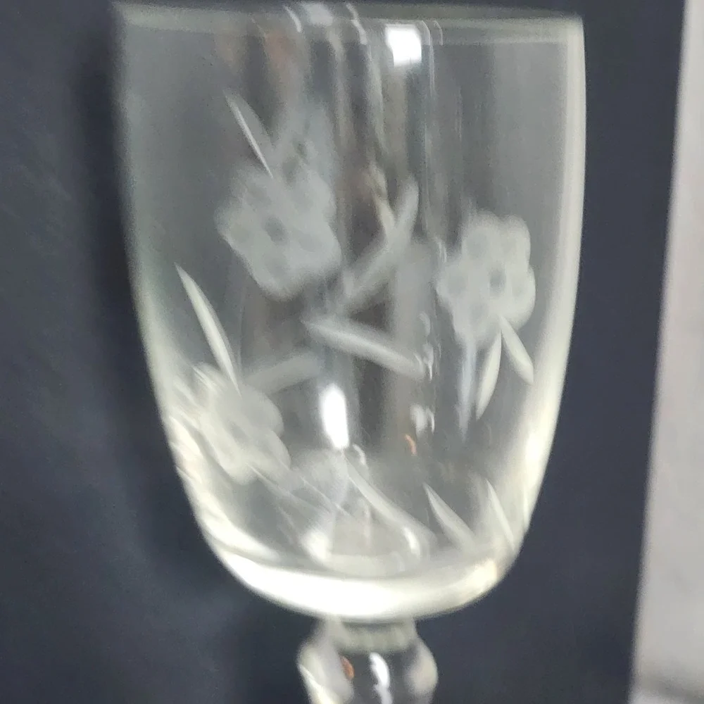 Vintage‎ Wine Glasses Clear Etched Floral Vintage Stemware Set of 4 7.25in